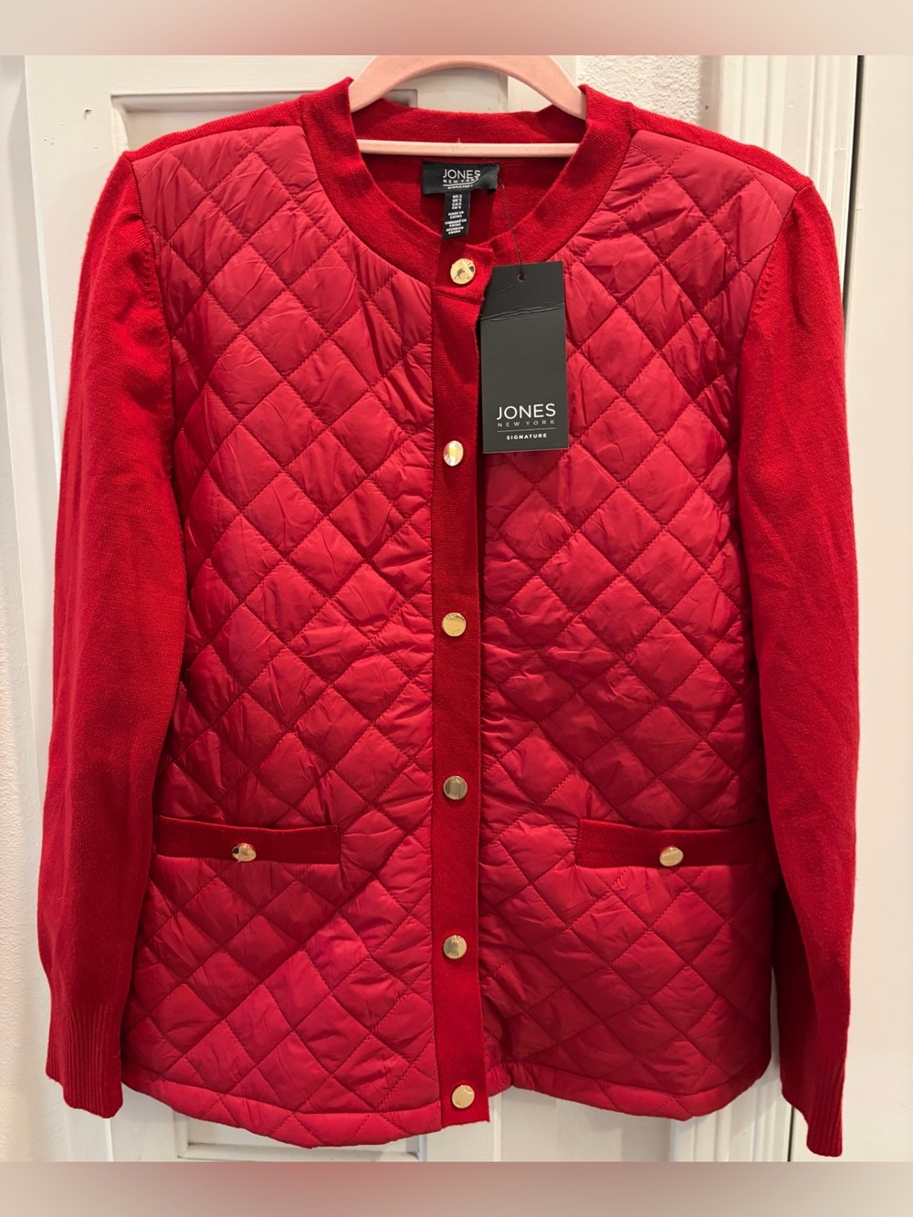 NWT JONES NEW YORK Women's Red Quilted Button-Front Jacket Size Small
